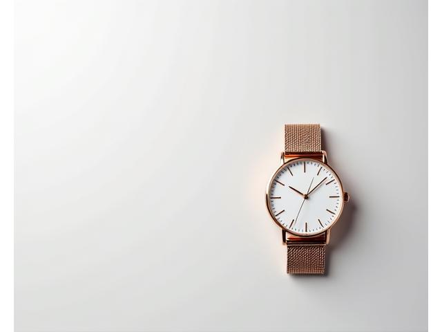 Sleek minimalist watch with a rose gold case and simple white dial