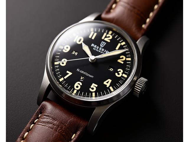 Elegant Pilot Watch with a black dial and large luminescent markers