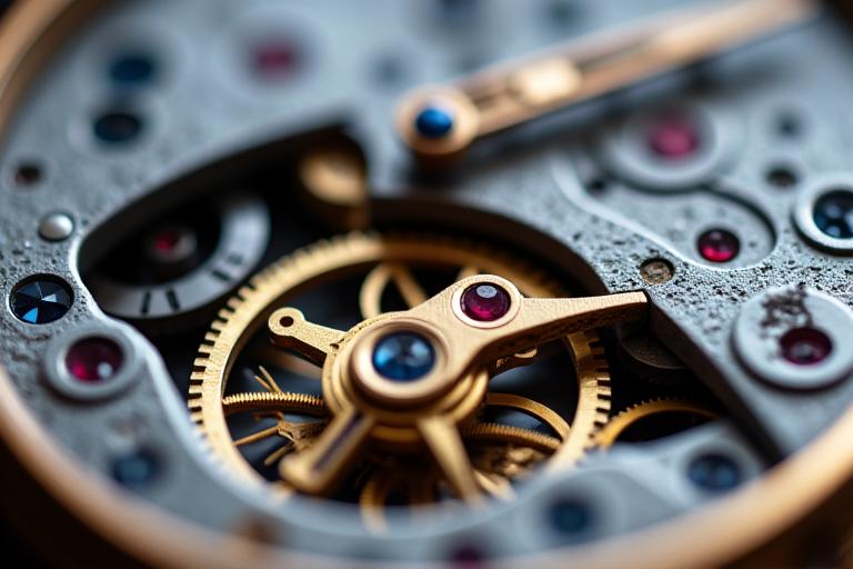 Close-up of a high-precision watch movement