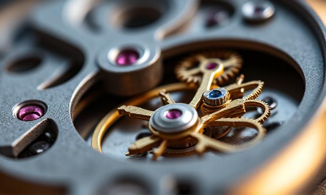 Macro shot of a watch movement gear