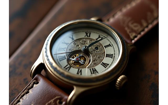 A vintage mechanical watch with a strong magnifying glass hovering over its intricate dial, suggesting a collector's item or investment.